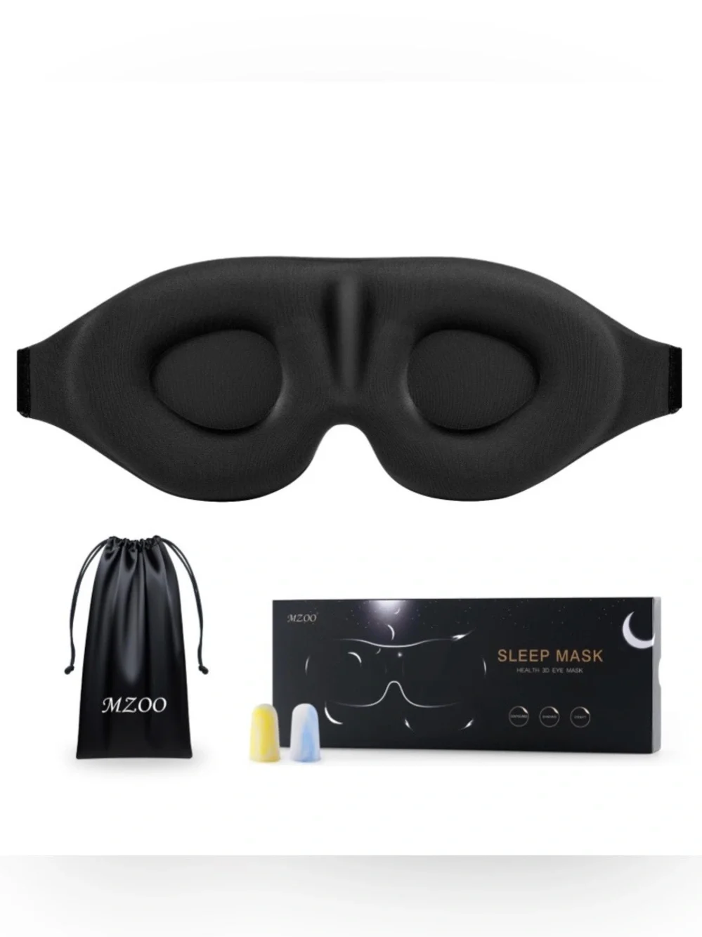 2/$32 SLEEP MASK Zero Eye Pressure 100% Light Blocking One Size - BLACK